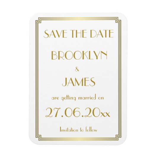 Gatsby Art Deco White Wedding Save the Date Magnet (Vertikal)