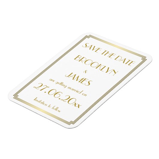 Gatsby Art Deco White Wedding Save the Date Magnet (Linke Seite)