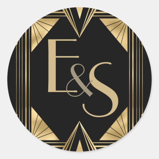 Gatsby art Deko Hochzeitsaufkleber Runder Aufkleber (Vorderseite)