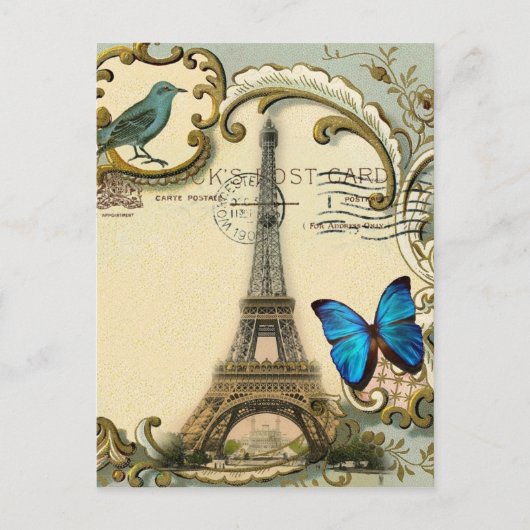 Gatsby Art Deko Wirbel Vintager Paris eiffturm Postkarte (Vorderseite)