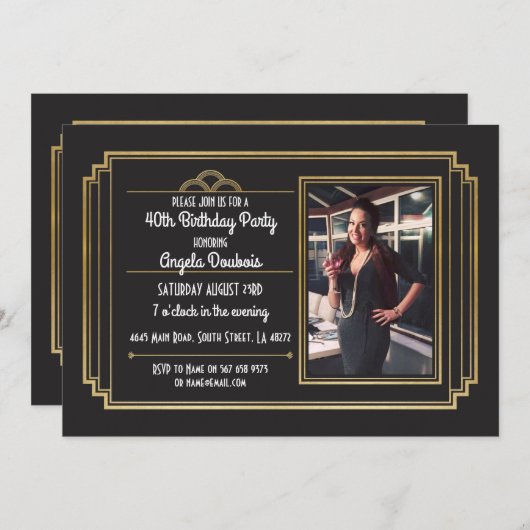 Gatsby Birthday Party 1920er Roaring Gold Einladun Einladung (Vorne/Hinten)