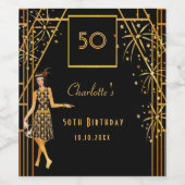 Gatsby Birthday Party Black Gold Retro Art Deko Weinetikett (Einzelnes Label)