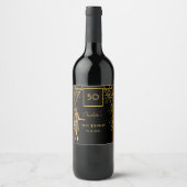 Gatsby Birthday Party Black Gold Retro Art Deko Weinetikett (Vorderseite)