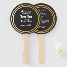 Gatsby Black Art Deco Wedding Program Hand Fan Fächer