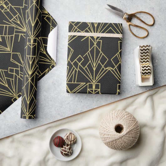 Gatsby Black & Gold Art Deco Geschenkpapier (Kunsthandwerk)