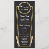 Gatsby Black & Gold Art Deco Hochzeitsprogramm der Programm (Vorderseite)