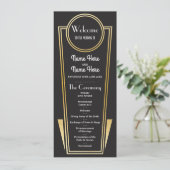 Gatsby Black & Gold Art Deco Hochzeitsprogramm der Programm (Stehend Vorderseite)