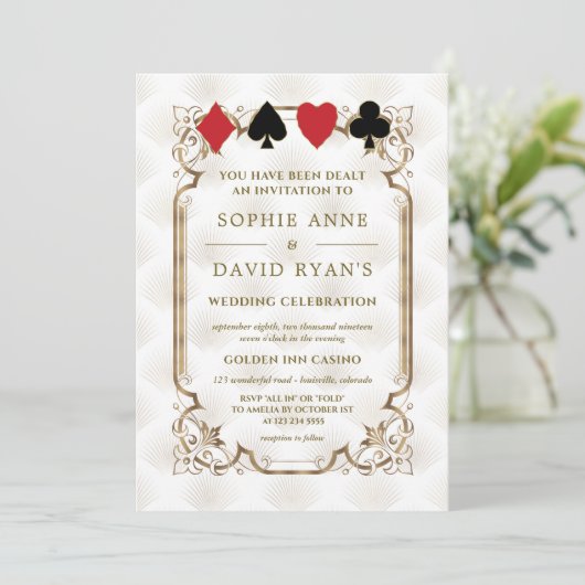 Gatsby Casino Poker Hochzeit Einladung (Stehend Vorderseite)