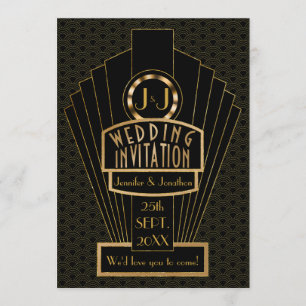 Gatsby Fanfare Vintage Art Deco Hochzeit Einladung