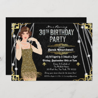 Gatsby Flapper Girl 30. Geburtstagseinladung Einladung