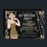 Gatsby Flapper Girl 40. Geburtstagseinladung Einladung<br><div class="desc">Feiern Sie wie in den zwanziger Jahren mit unserer fabelhaften,  von Gatsby inspiriert Einladung. Ob Sie einen Junggeselinnen-Abschied oder eine Geburtstagsfeier planen,  bringen Sie Ihre Veranstaltung in die Zeit der Kunst-Déco-Zeit zurück und erleben Sie das großartige Leben. //BRÜNETTE HAAROPTION IM SHOP//</div>
