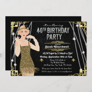 Gatsby Flapper Girl 40. Geburtstagseinladung Einladung