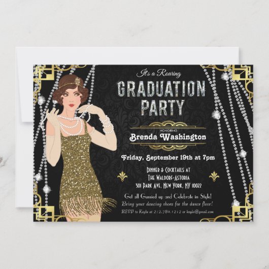 Gatsby Flapper Girl Abschluss Einladung (Vorderseite)