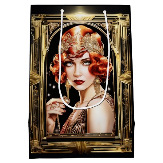 Gatsby Flapper Girl redhead 1920er Party Mittlere Geschenktüte (Rückseite)