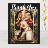 Gatsby Flapper Girl redhead danke Ihnen 1920er Karte (Gelbe Blume)