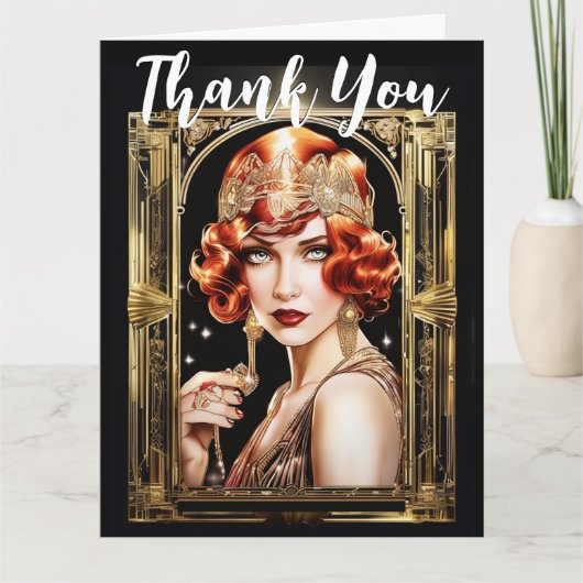Gatsby Flapper Girl redhead danke Ihnen 1920er Karte (Vorderseite)