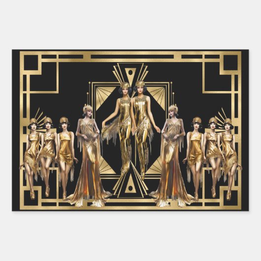 Gatsby Flapper Girls Gold Black Theme Event Geschenkpapier Set (Vorderseite 2)