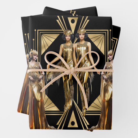 Gatsby Flapper Girls Gold Black Theme Event Geschenkpapier Set (Beispiel)