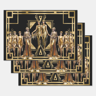Gatsby Flapper Girls Gold Black Theme Event Geschenkpapier Set