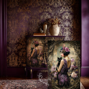 Gatsby Flapper Lady Katze Vintage Decoupage Druck Seidenpapier