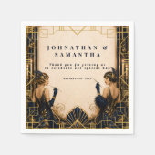 Gatsby Flapper Mädchen blaue goldene geometrische Serviette (Vorderseite)