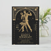 Gatsby Flapper Speakeasy Roaring 20er Deko Birthda Einladung (Stehend Vorderseite)