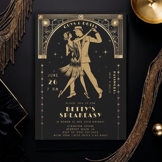 Gatsby Flapper Speakeasy Roaring 20er Deko Birthda Einladung