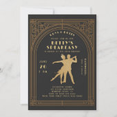 Gatsby Flapper Speakeasy Roaring 20er Gold Geburts Einladung (Vorderseite)