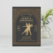 Gatsby Flapper Speakeasy Roaring 20er Gold Geburts Einladung (Stehend Vorderseite)