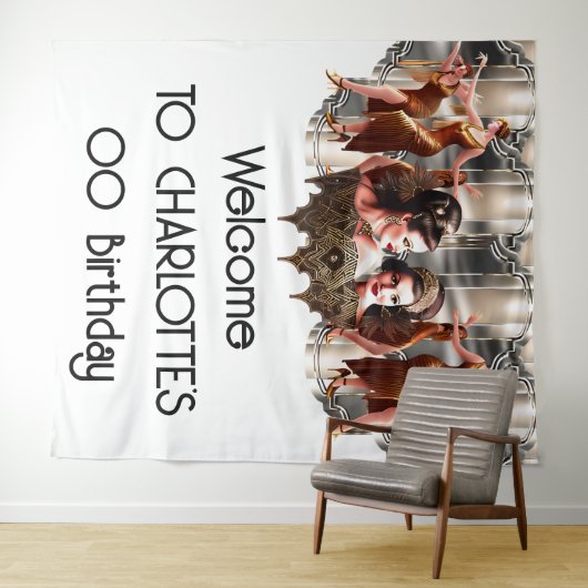Gatsby-Flapper-Tänzer in der metallischen Kulisse  Wandteppich (Beispiel (Horizontal))