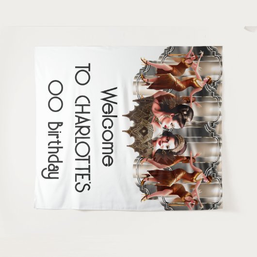 Gatsby-Flapper-Tänzer in der metallischen Kulisse  Wandteppich (Vorderseite (Horizontal))