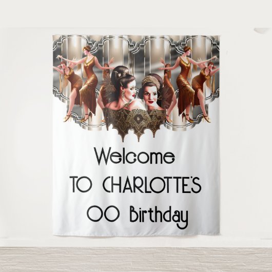 Gatsby-Flapper-Tänzer in der metallischen Kulisse  Wandteppich (Vorderseite)