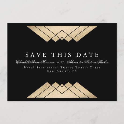 Gatsby Foil Save the Date Ankündigung (Vorderseite)