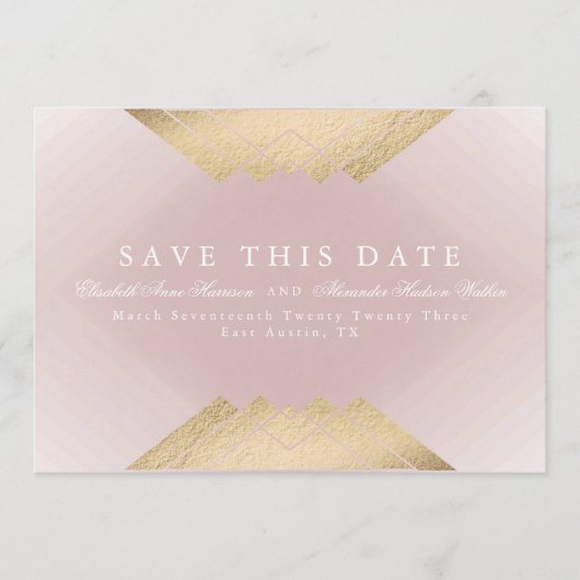 Gatsby Foil Save the Date in Gold Pink geometrisch Ankündigung (Vorderseite)