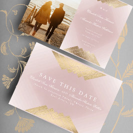 Gatsby Foil Save the Date in Gold Pink geometrisch Ankündigung
