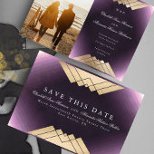 Gatsby Foil Save the Date mit Lila Geometrie Ankündigung