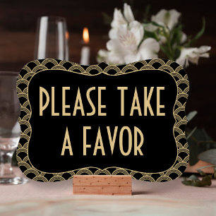 Gatsby Gastgeschenk Hochzeit Sign für Black & Gold Einladung