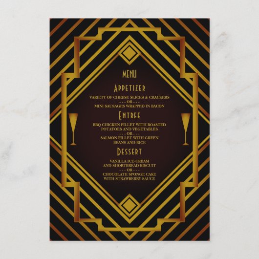 Gatsby Gold 1920's New Year Menu Menükarte (Vorderseite)
