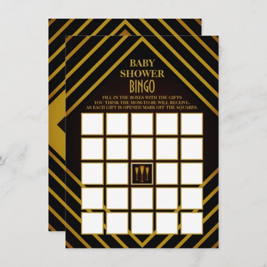 Gatsby Gold 2020er Baby Shower Bingo Card Einladung (Vorne/Hinten)