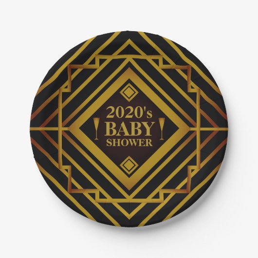 Gatsby Gold 2020er Baby Shower Pappteller (Vorderseite)