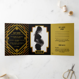 Gatsby Gold 2020er Baby Shower Suite Dreifach Gefaltete Einladung