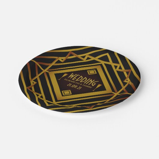 Gatsby Gold 2020er Hochzeit Pappteller (Schrägansicht)