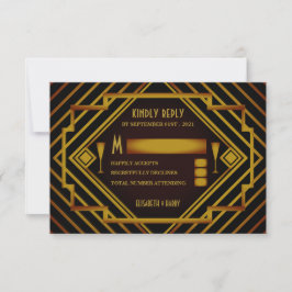 Gatsby Gold 2020er Hochzeitsrabatt RSVP Karte