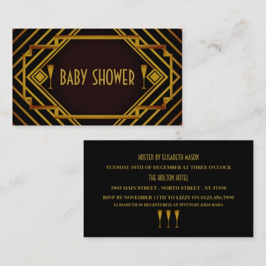 Gatsby Gold 2020's Baby Shower Ticket Einladung (Vorne/Hinten)