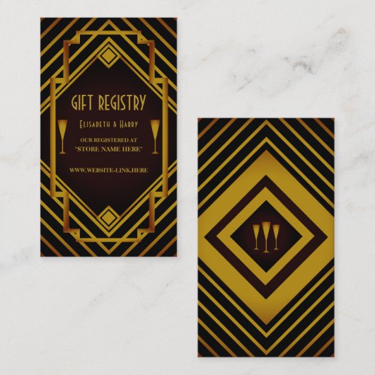 Gatsby Gold 2020's Wedding Gift Registry Begleitkarte (Vorne/Hinten)