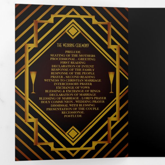 Gatsby Gold 2020's Wedding Program Dreifach-gefaltete Programmkarte (Innen Erste Seite)