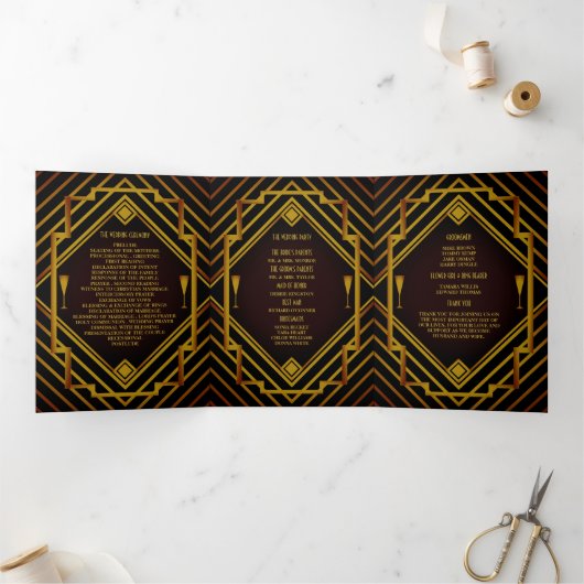 Gatsby Gold 2020's Wedding Program Dreifach-gefaltete Programmkarte (Innenseite)