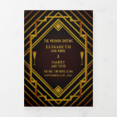 Gatsby Gold 2020's Wedding Program Dreifach-gefaltete Programmkarte (Cover)