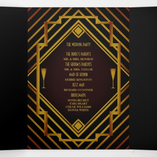 Gatsby Gold 2020's Wedding Program Dreifach-gefaltete Programmkarte (Innenseite Mitte)