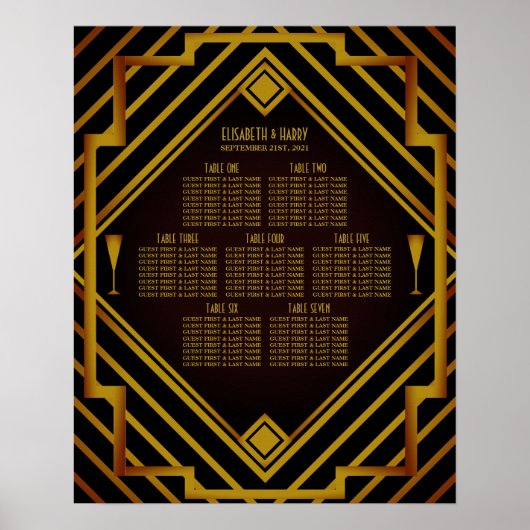 Gatsby Gold 2020's Wedding Seating Chart Poster (Vorne)